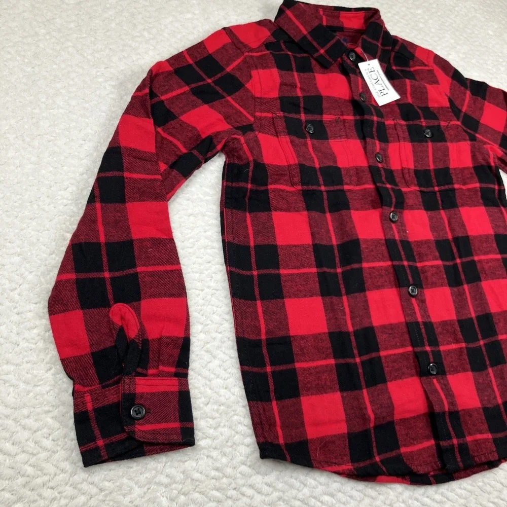 NWT Childrens Place Button Up Plaid Flannel Shirt Medium 7/8 Long Sleeve NEW $35